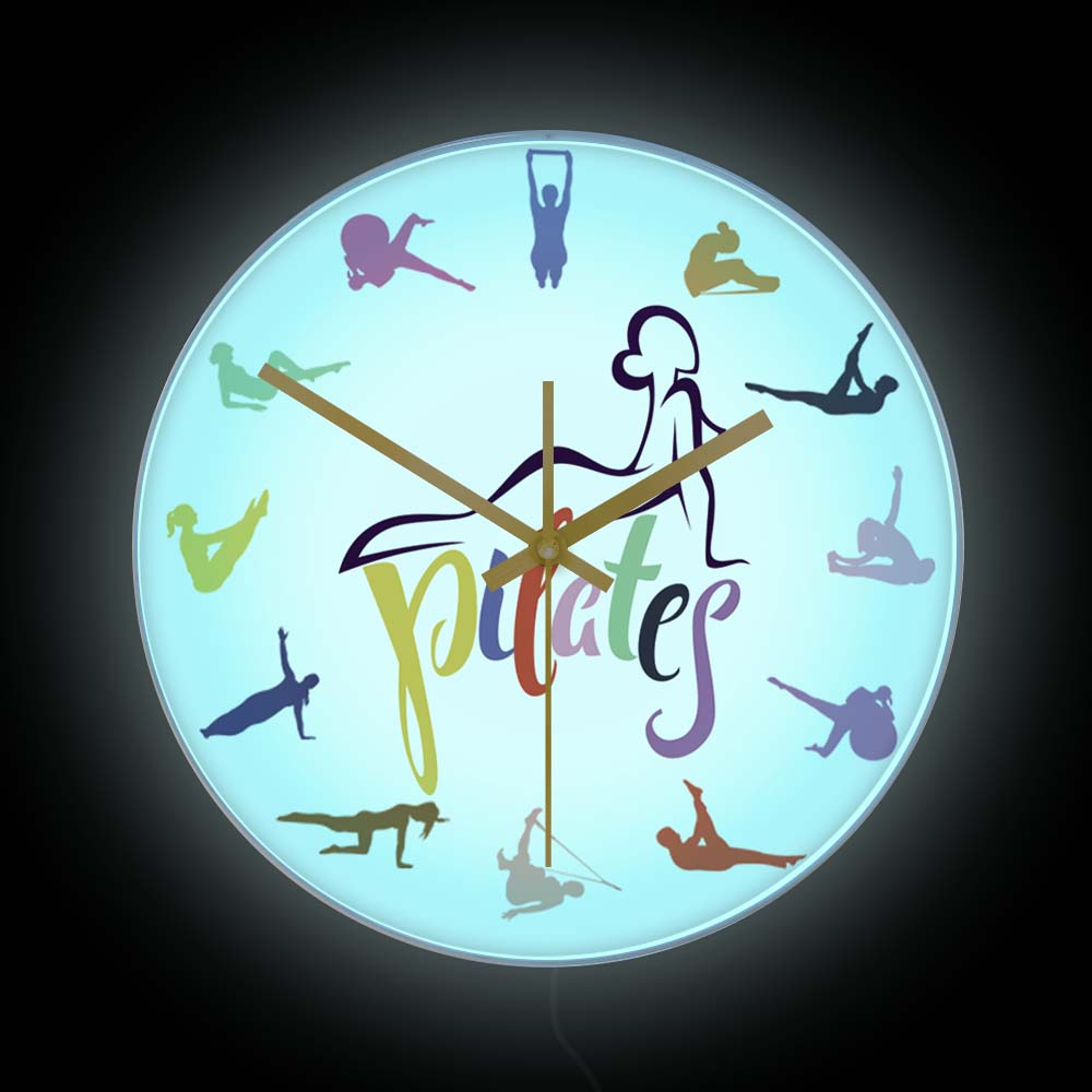 Pilates Yoga Room - ساعة حائط ملونة بتصميم بيلاتس مع